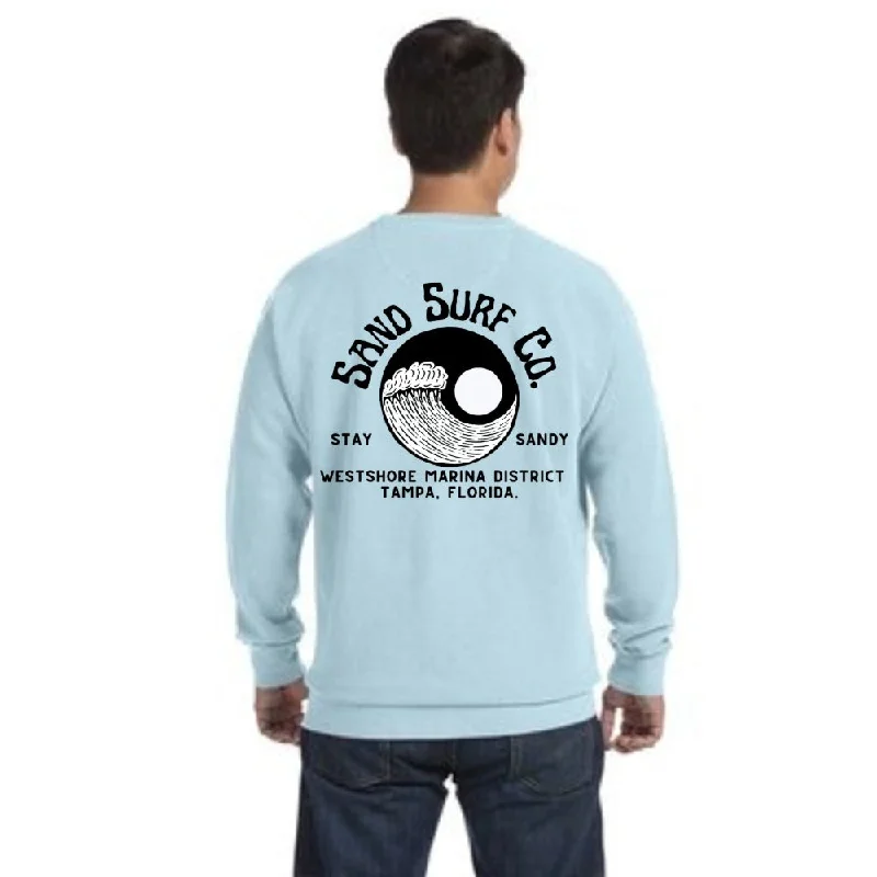 Sand Surf Co. Yin Yang Comfort Colors Crewneck Sweatshirt - Ice Blue Hoodie with Button Classic Timeless