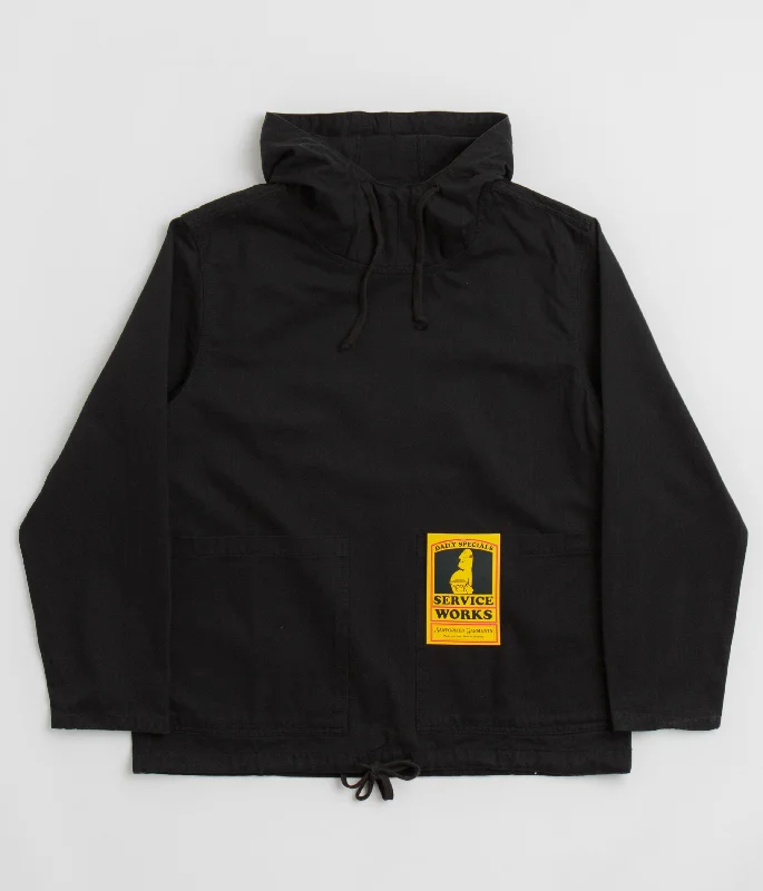 Service Works Herringbone Market Smock Jacket - Black Notch Collar Peter Pan Collar Cowl Neck Service Works Herringbone Market Smock Jacket - Black Notch Collar Peter Pan Collar Cowl Neck
