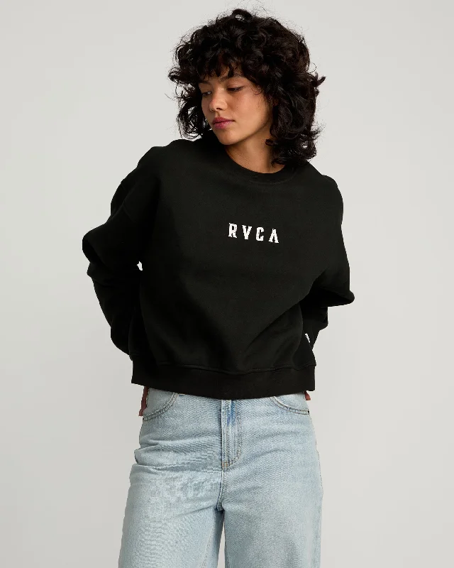 Stacked Court Crew Sweatshirt - Rvca Black Hoodie with Lace Feminine Delicate