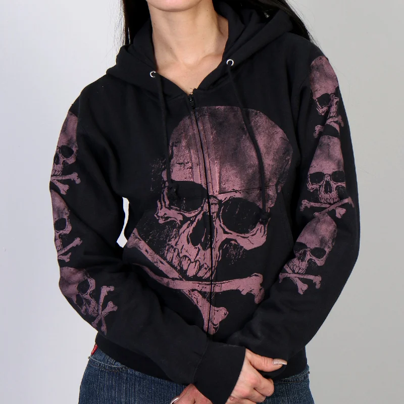 Hot Leathers GLZ4324 Ladies ‘Skull and Crossbones' Jumbo Print Ladies Hooded Sweatshirt Hoodie with Monochrome Minimalist Simple