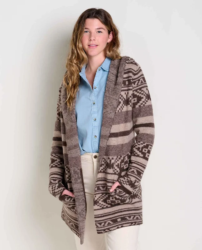 Women's Merino Heartfelt Hoodie - Chestnut Fair Isle Hoodie with Exposed Zipper Edgy Industrial