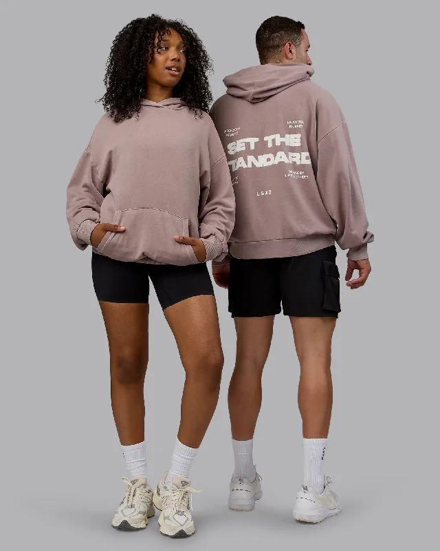 Unisex Washed Set the Standard Hoodie Oversize - Greyish Purple-Off White Hoodie with Slit Hem Functional Movement