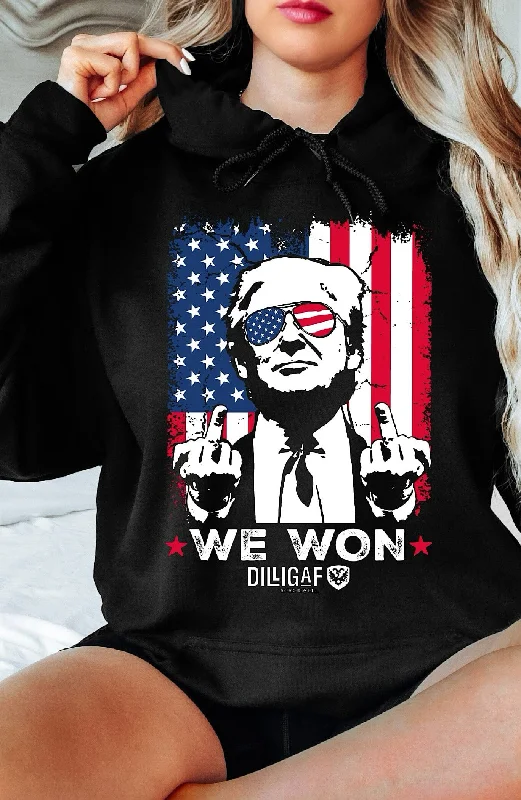 We Won Ladies Pullover Hoodie Hoodie with Stripes Bold Sporty