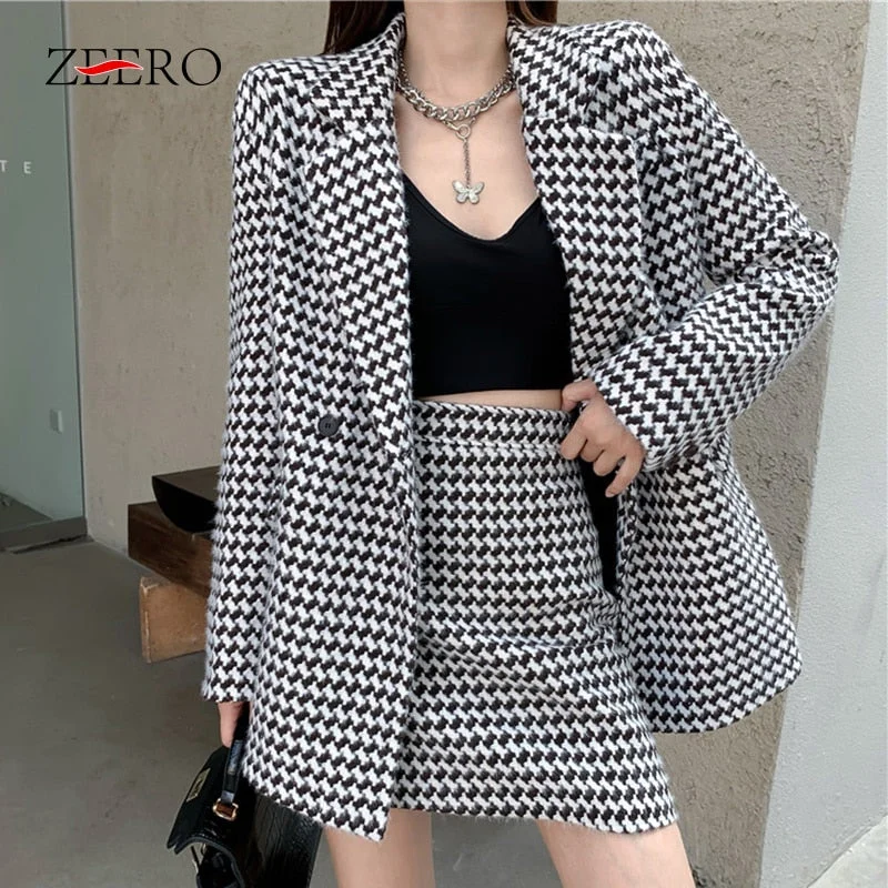 Winter Woman Tweed Two Piece Set Plaid Double Breasted Long Sleeve Belt Midi Blazer Jacket + High Waist Mini Skirt Suit Stand-Up Collar Roll-Neck Collar Turtle Neck Winter Woman Tweed Two Piece Set Plaid Double Breasted Long Sleeve Belt Midi Blazer Jacket + High Waist Mini Skirt Suit Stand-Up Collar Roll-Neck Collar Turtle Neck