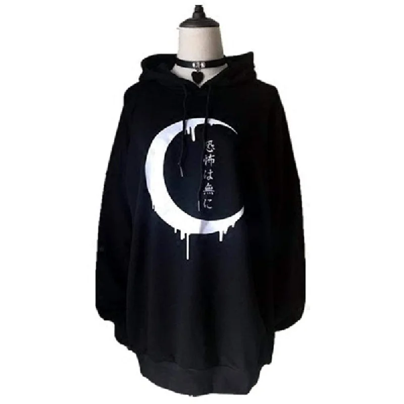 Women's Gothic Japanese Printed Casual Hoodies Black Hoodie with Full-Zip Functional Layering