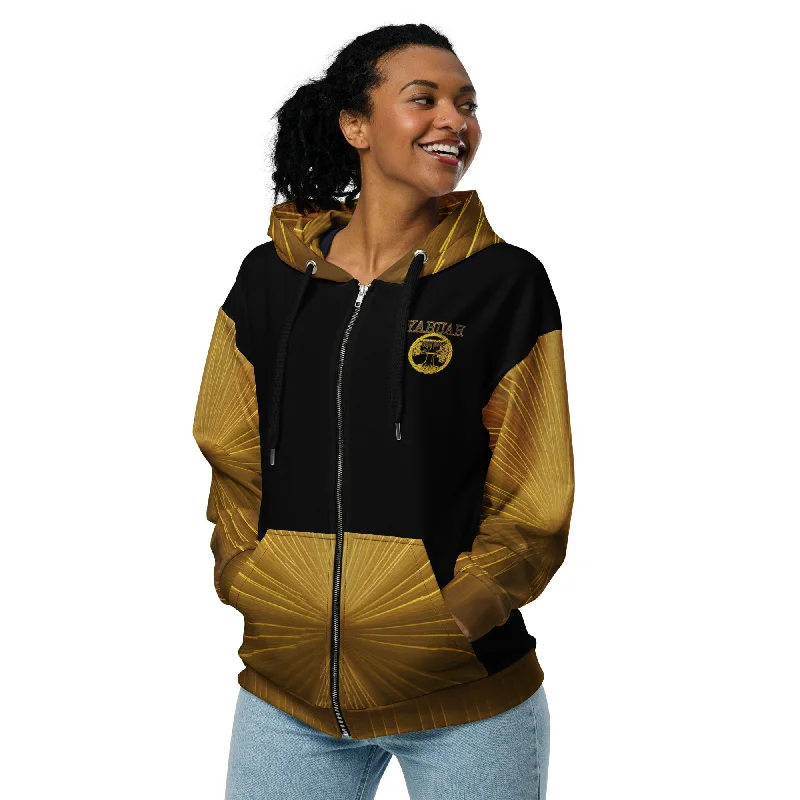 Yahuah-Tree of Life 02-03 Voltage Designer Unisex Recycled Drop Shoulder Double Layered Full Zip Hoodie Hoodie with Tied Waist Feminine Flattering