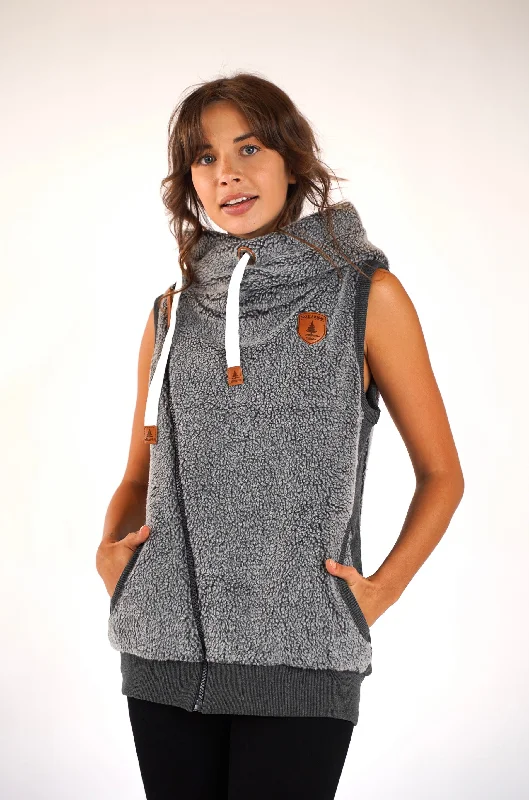 Zoe Sherpa Dark Heather Grey Hoodie Vest Hoodie with Crew Neck Simple Timeless