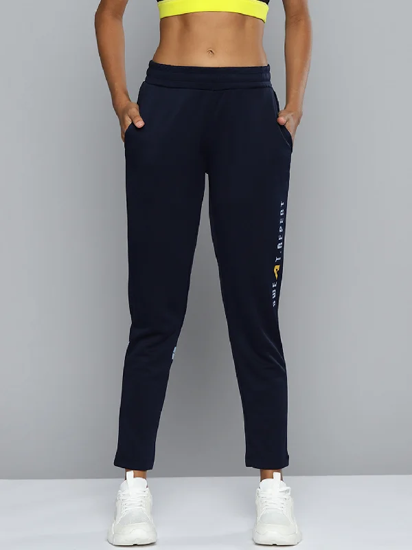 ALCIS Women Navy Blue Solid Track Pants Classic Stretch Pants