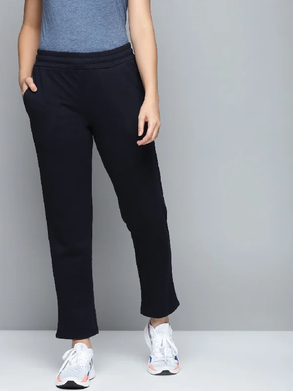 Alcis Women Navy Blue Solid Track Pants Soft Stretch Pants