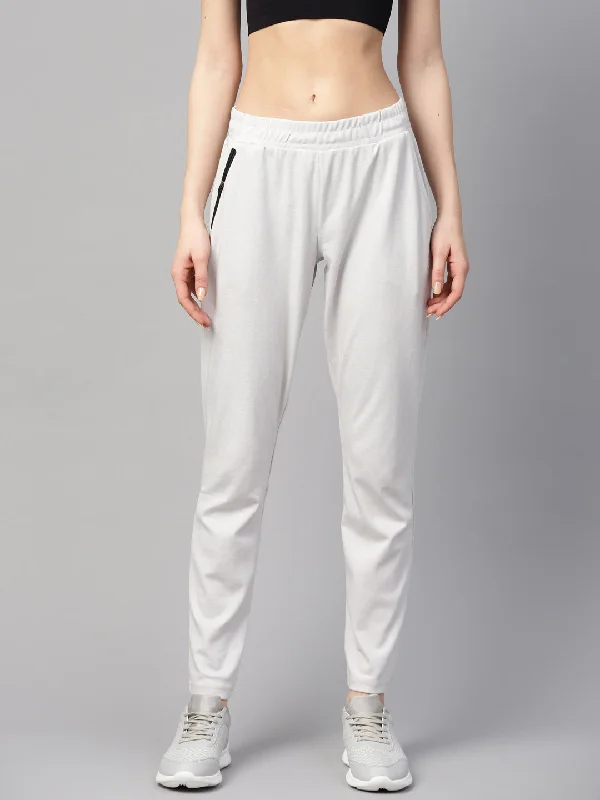 Alcis Women Off White Solid Slim Fit Track Pants High-Waist Jogger Pants