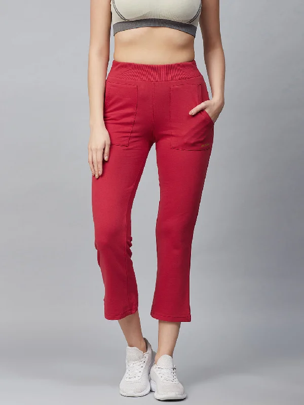 Alcis Women Red Solid Cropped Track Pants Comfortable Cargo Pants