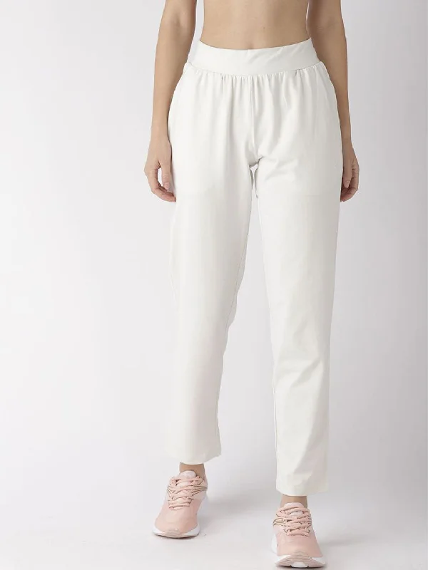 Alcis Women Solid Off-White Track Pants Soft Cotton Pants