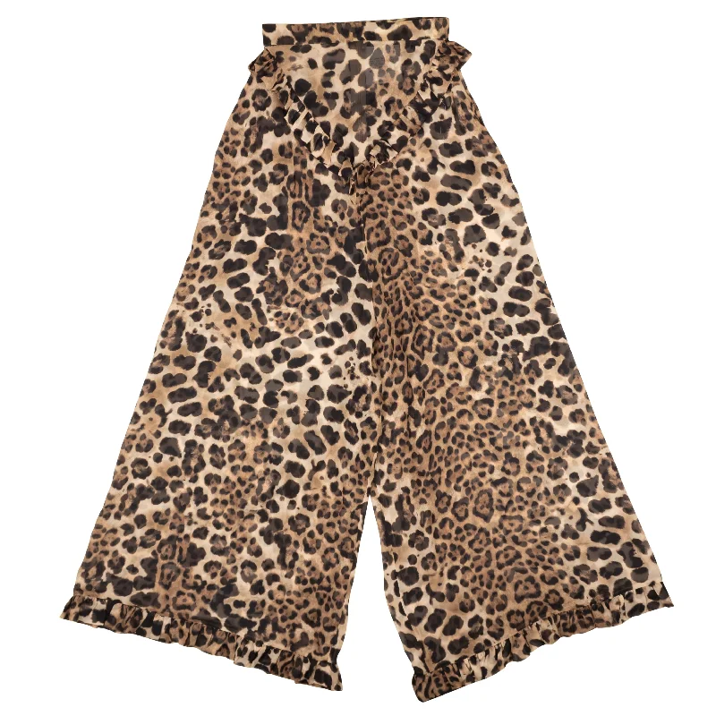 RODARTE Brown Leopard Print Silk Ruffled Pants Casual Plaid Pants