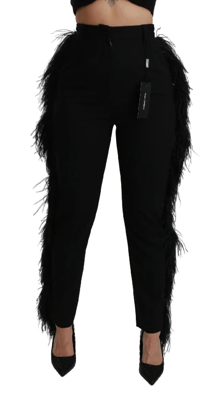 Dolce & Gabbana Feather Straight High Waist Pants Casual Drawstring Pants