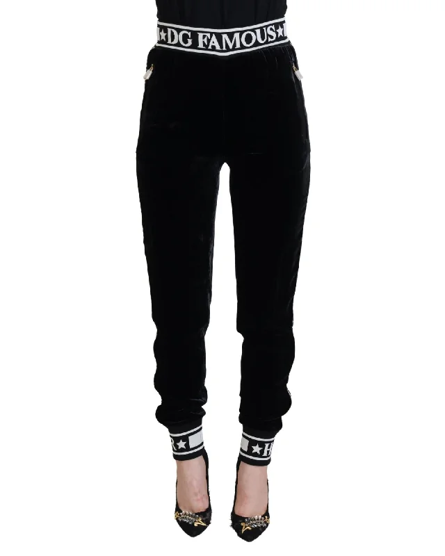 Dolce & Gabbana  DG Famous Velvet Jogger Pants - Black Cozy Jogger Leggings