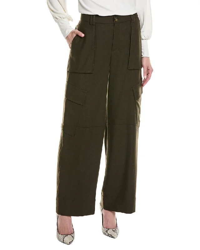 Vince Flannel Wide Leg Raver Wool-Blend Pant Comfortable Denim Trousers