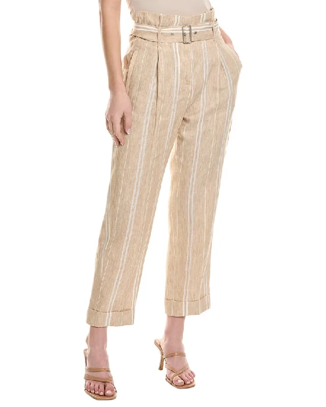 Peserico Paperbag Linen-Blend Pant Comfy Zip-Up Pants