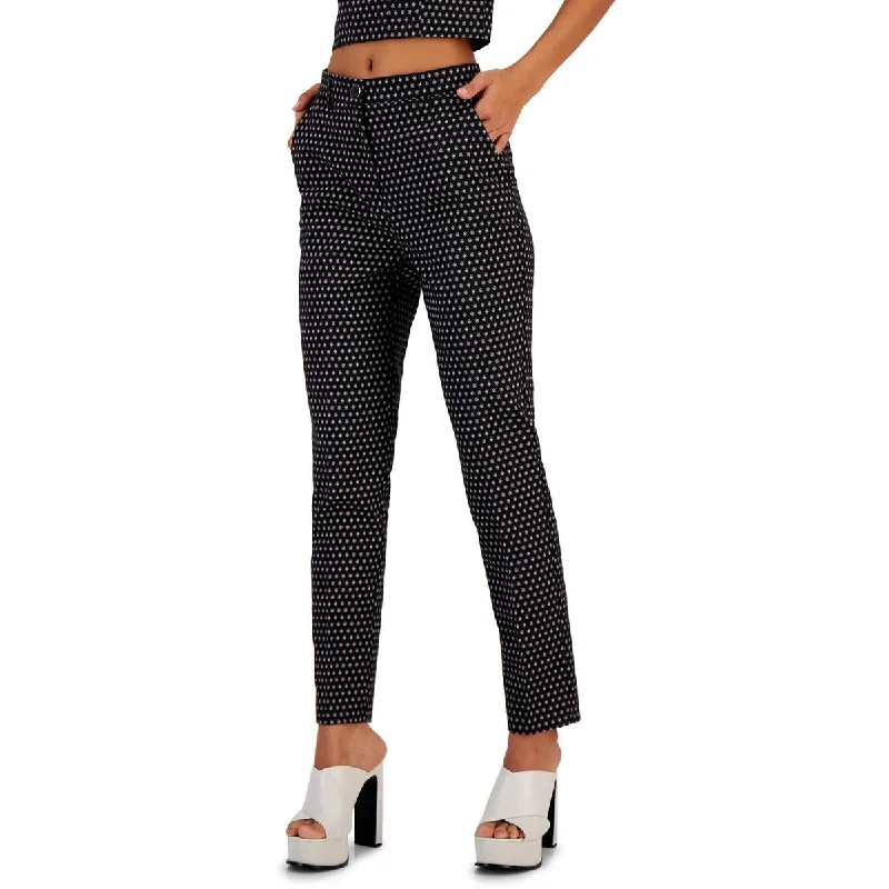 Womens High Rise Printed Ankle Pants Comfy Zip-Up Pants