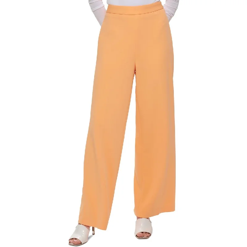 Petites Womens Solid Knit Wide Leg Pants Chic Wool Trousers