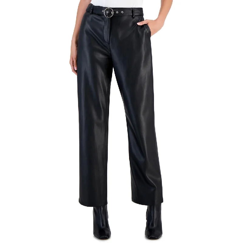 Womens Faux Leather Ankle Pants Formal Dress Pants