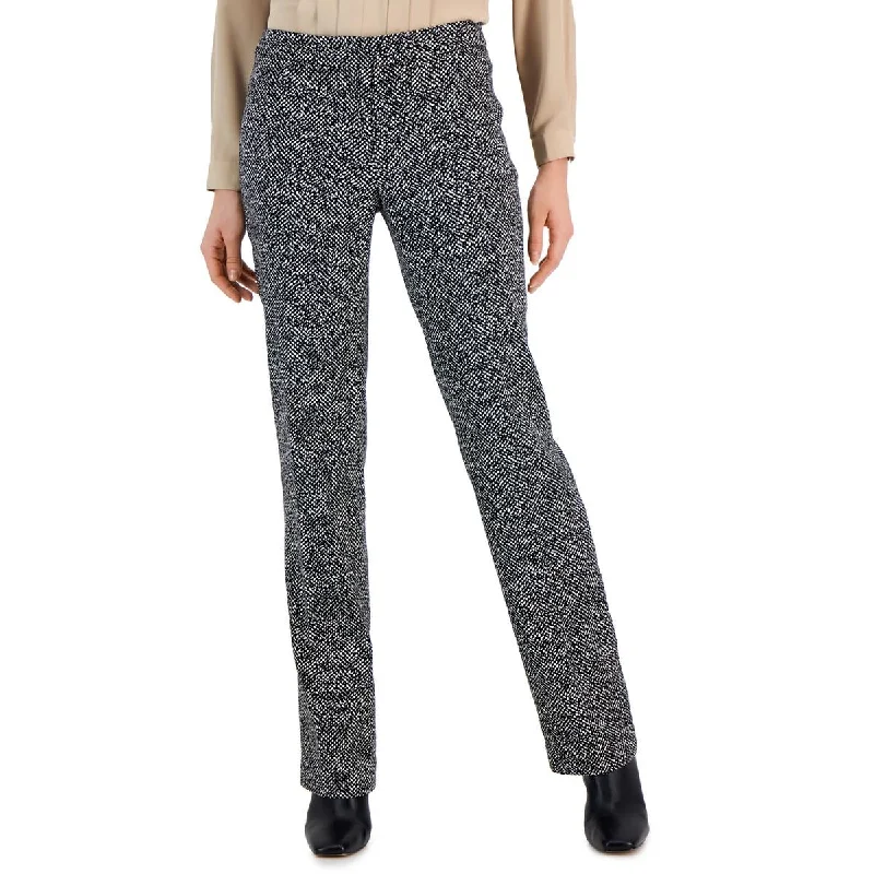 Womens Printed Textured Straight Leg Pants Relaxed Fit Trousers