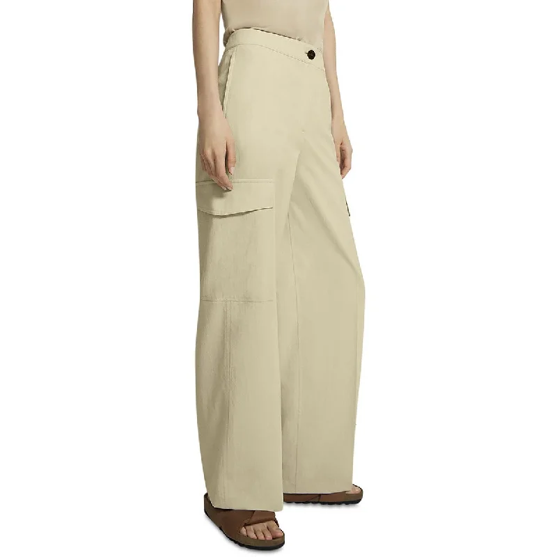 Womens Solid Polyester Cargo Pants Casual Drawstring Pants