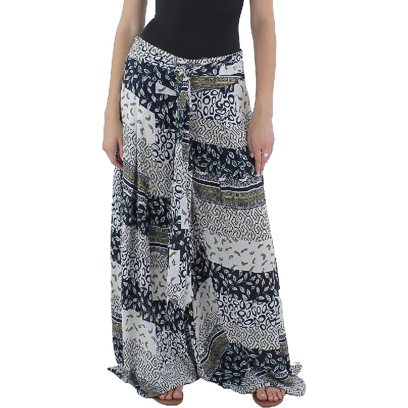 Womens Printed Polyester Palazzo Pants Trendy Wide-Leg Pants