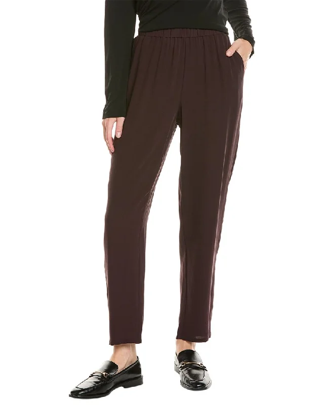 Eileen Fisher High Waisted Silk Tapered Ankle Pant Lightweight Linen Pants