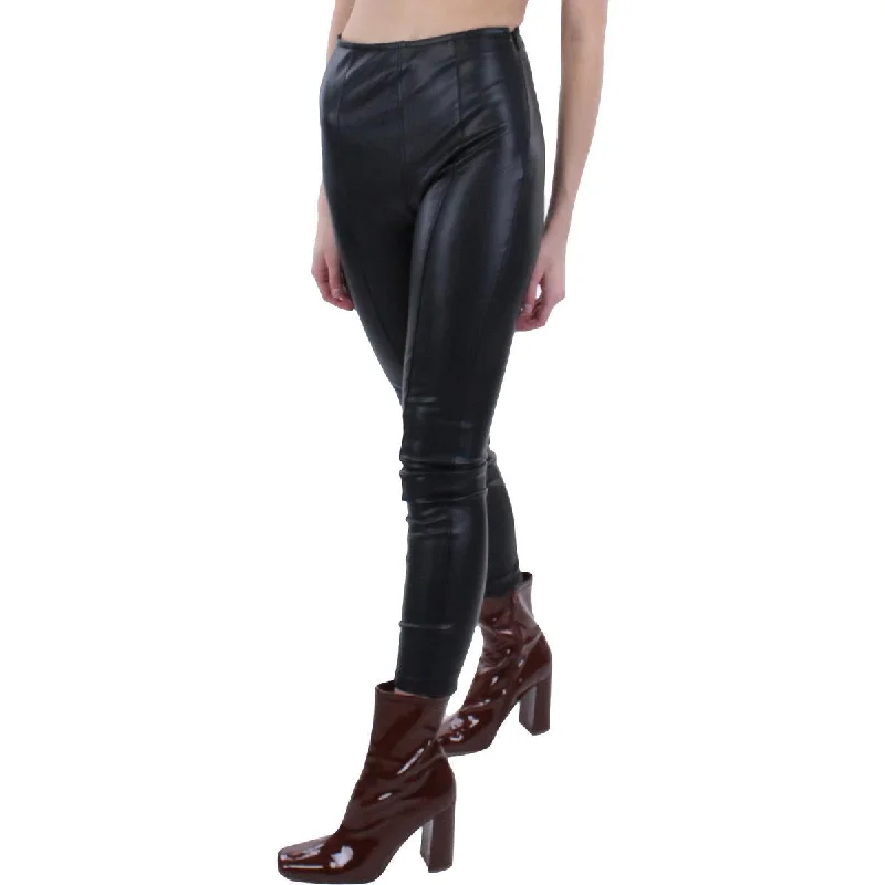 Womens Faux Leather High Waist Skinny Pants Classic Cropped Pants