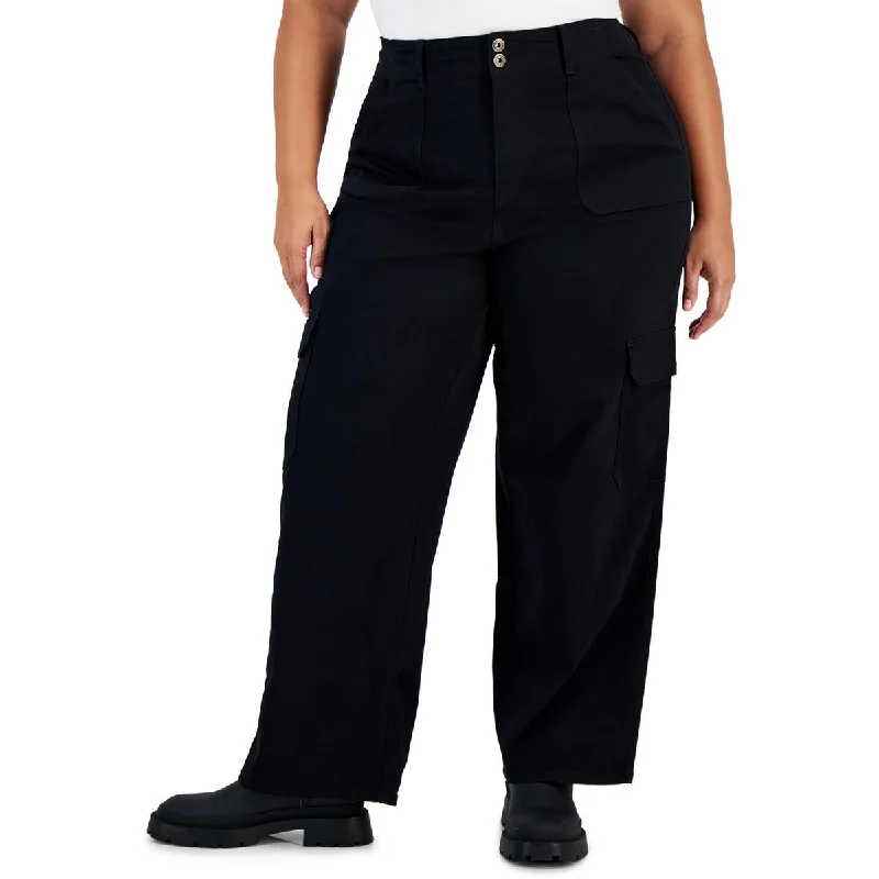 Womens Relaxed Fit Wide Leg Cargo Pants Elegant Wool Trousers