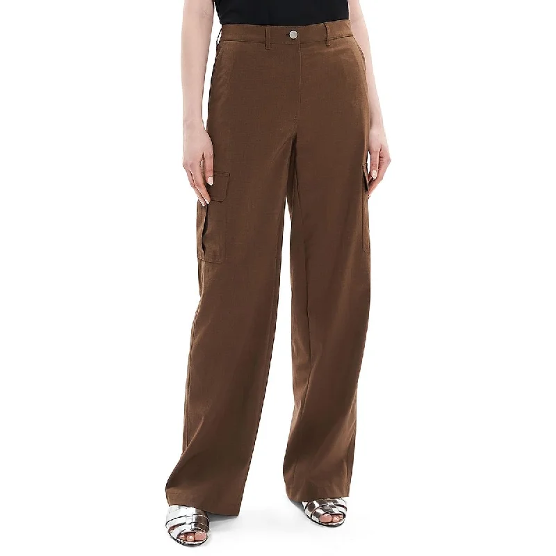 Womens High Rise Slub Cargo Pants Relaxed Lounge Trousers