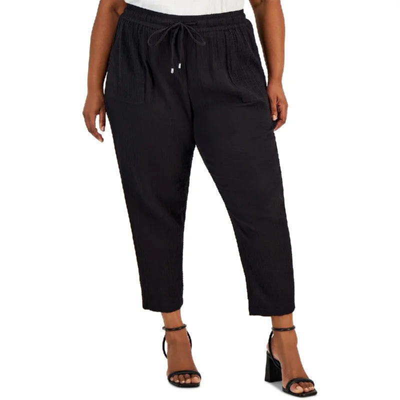 Womens Textured Cotton Ankle Pants Soft Cotton Pants