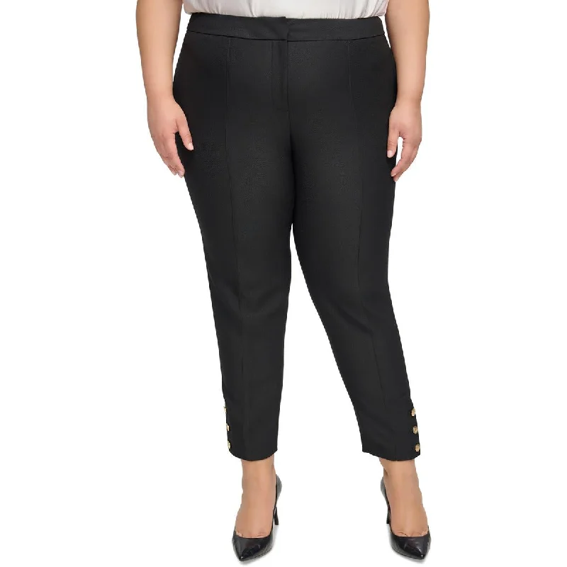 Plus Womens Mid Rise Polyester Ankle Pants Slim-Fit Khaki Pants