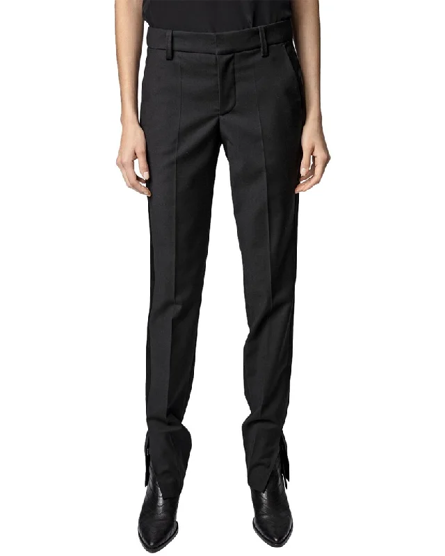 Zadig & Voltaire Prune Slit Smoking Wool-Blend Pant Fashionable Track Pants