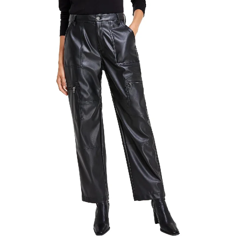 Womens Faux Leather Embossed Cargo Pants Chic Faux Leather Pants