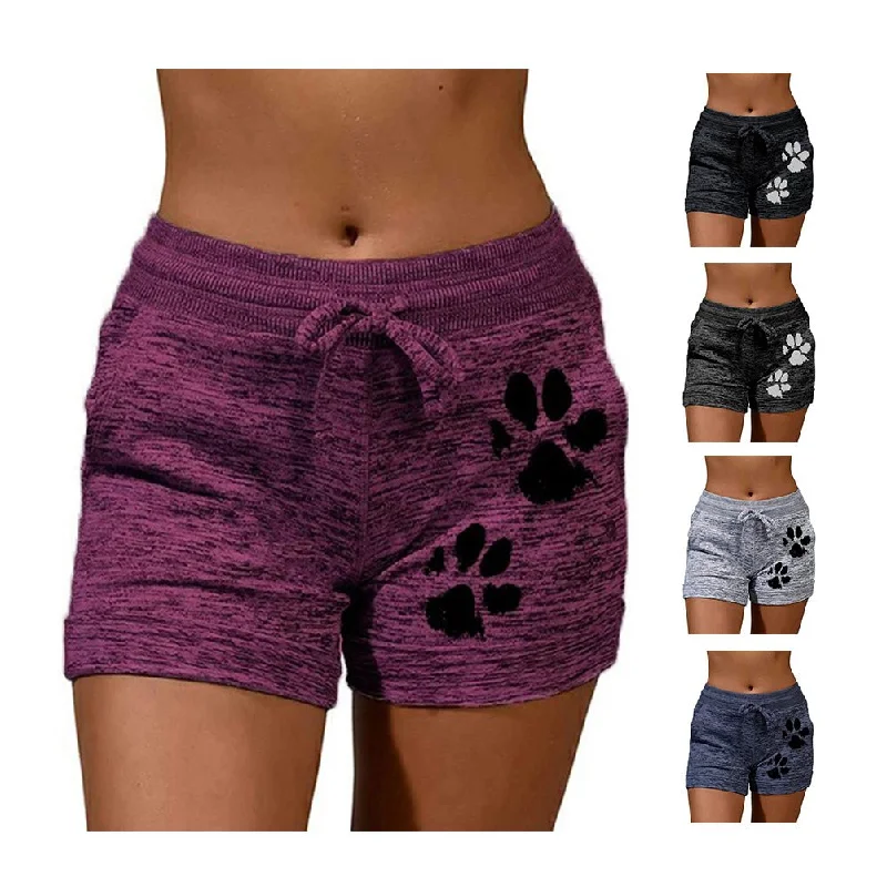 Women Summer Plus Size Shorts Cats Claw Print Drawstring Short Pants Loose Sports Fitness Breathable Shorts Comfortable Denim Leggings