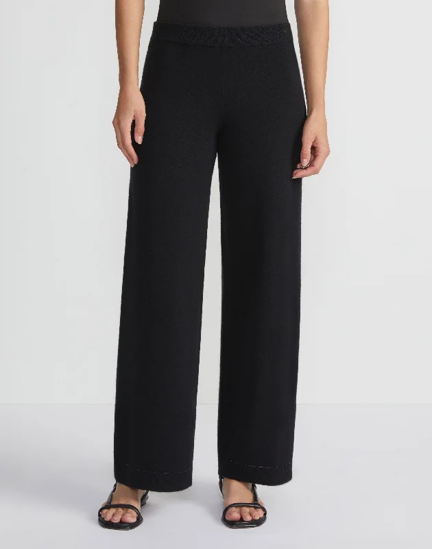 Wool-Cashmere Knit Pant Comfy Zip-Up Pants