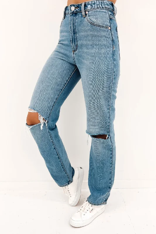 A 94 High Straight Jean Sylvie Rip Comfortable Faded High-Rise Jeans