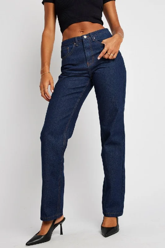 Denim Straight Jean High Rise Casual Bootcut Ripped Jeans