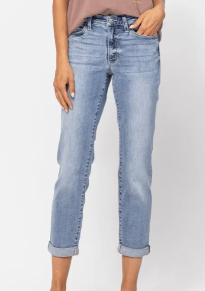 Mid-Rise Bleach Wash Boyfriend Jean | Judy Blue Comfortable Jogger Style Jeans