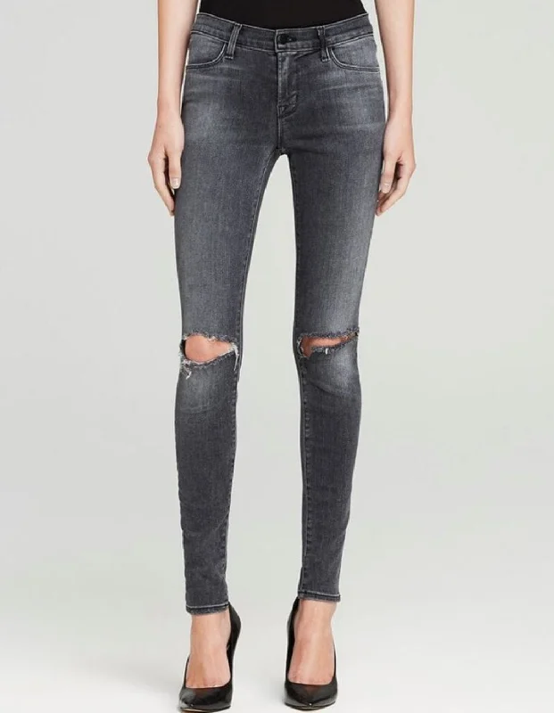 Mid-Rise "Slashed" Jean Trendy Skinny High-Waist Jeans