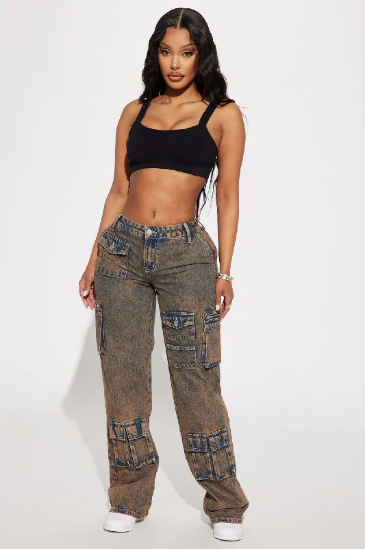 Not Sorry Non Stretch Cargo Jean - Copper Stylish Stone-Wash Denim Jeans