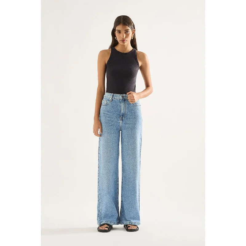 Outland Denim Ellie High Wide Leg Jean - Era Blue Fashionable Straight Cut Jeans