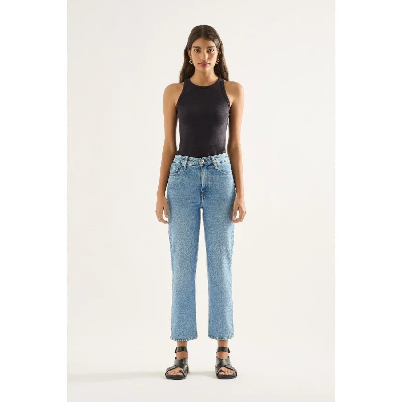 Outland Denim Zoe High Straight Crop Jean - Cadence Blue Fashionable Raw Hemmed Jeans