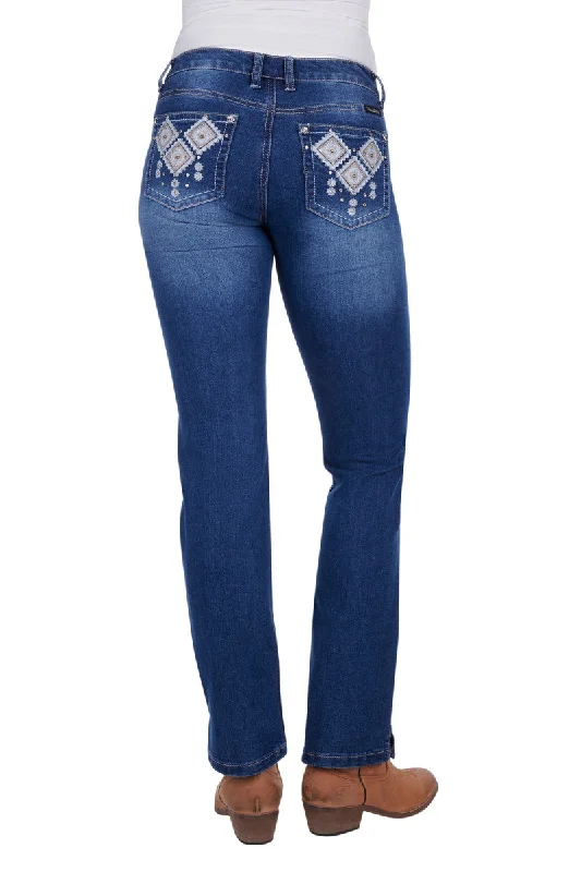 PCP2212727 Pure Western Women's Snowie Straight Leg Jean Classic Blue Denim Jeans