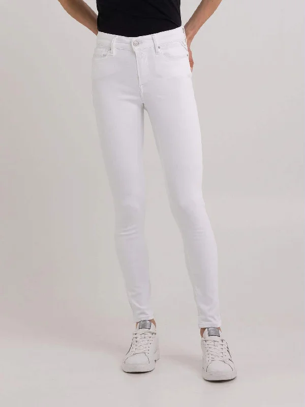 Replay Whw689 8366197 Hypflex Jean White Stylish High-Rise Mom Jeans