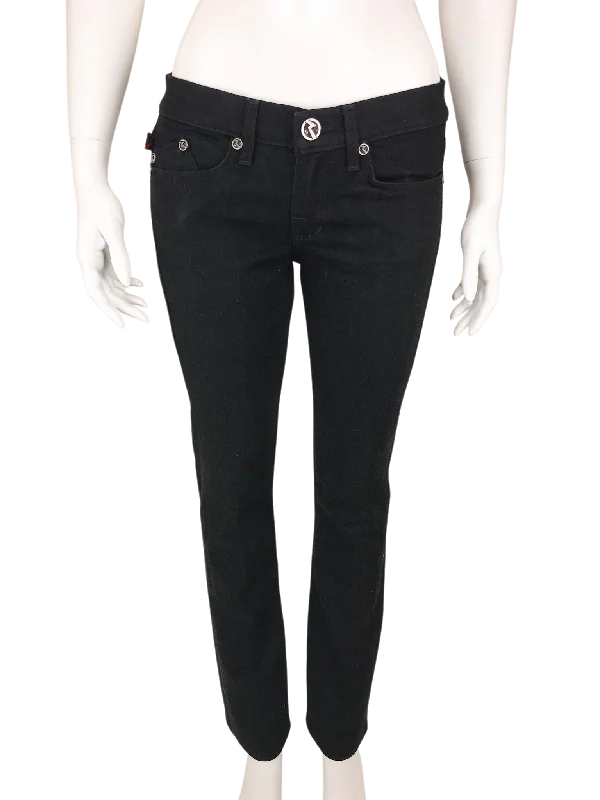 Rock & Republic, Cosbie Straight-Leg Black Jean with Lace Back Pocket Design, Size 27 (4) Fashionable Button-Front Jeans