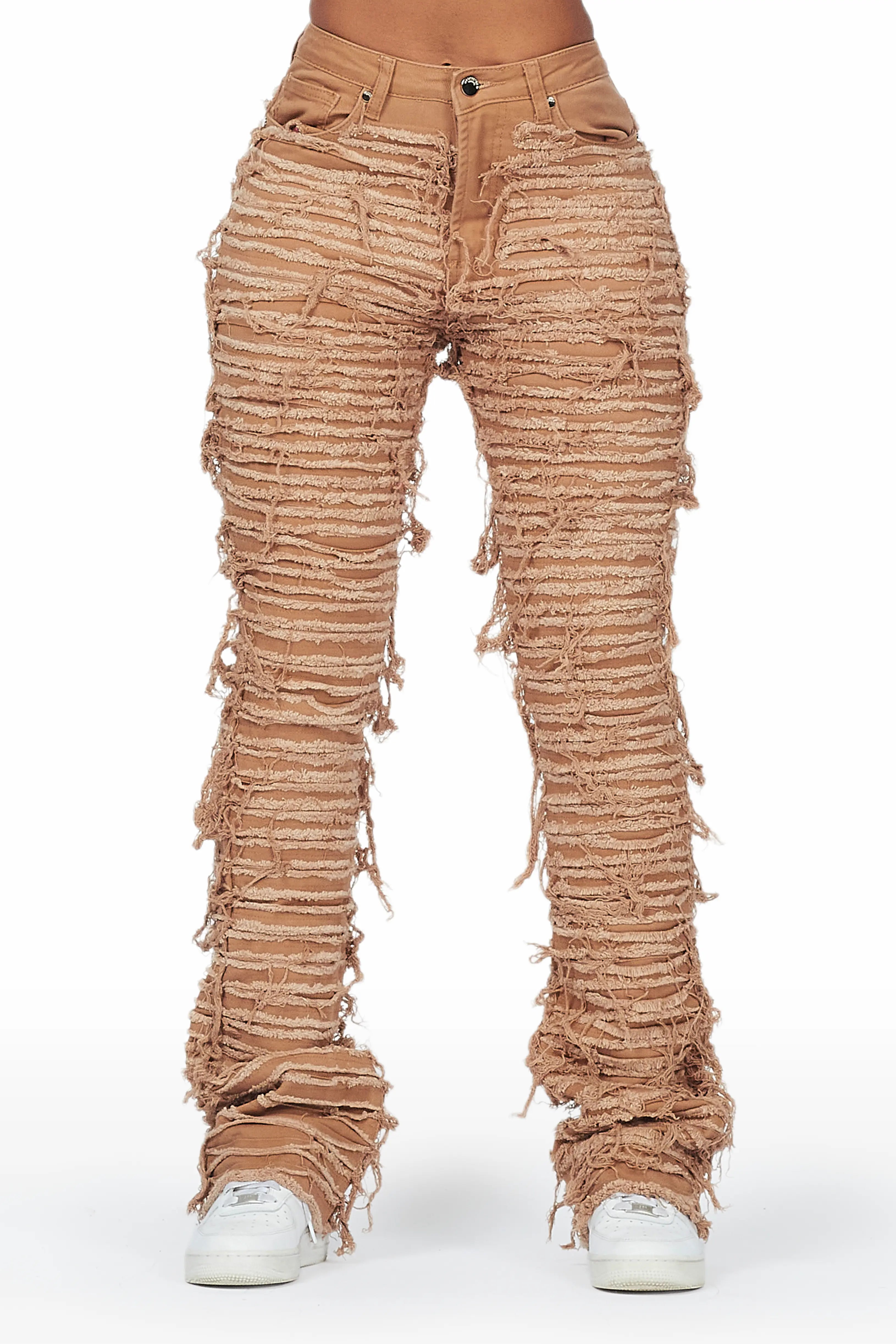 Melany Tan Stacked Flared Jean Comfortable Straight-Legged Denim