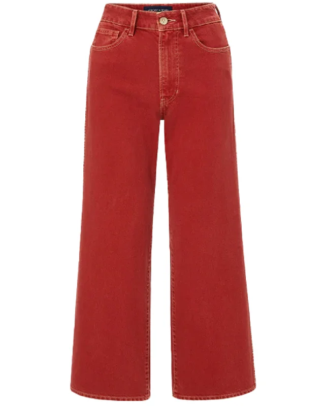 High Rise Taylor Wide Leg Crop Jean in Brick Red Casual Bootcut Ripped Jeans