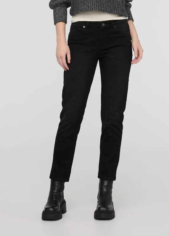 Tech Fleece Denim Girlfriend Jean - Washed Black / Grey Comfortable Straight-Legged Denim